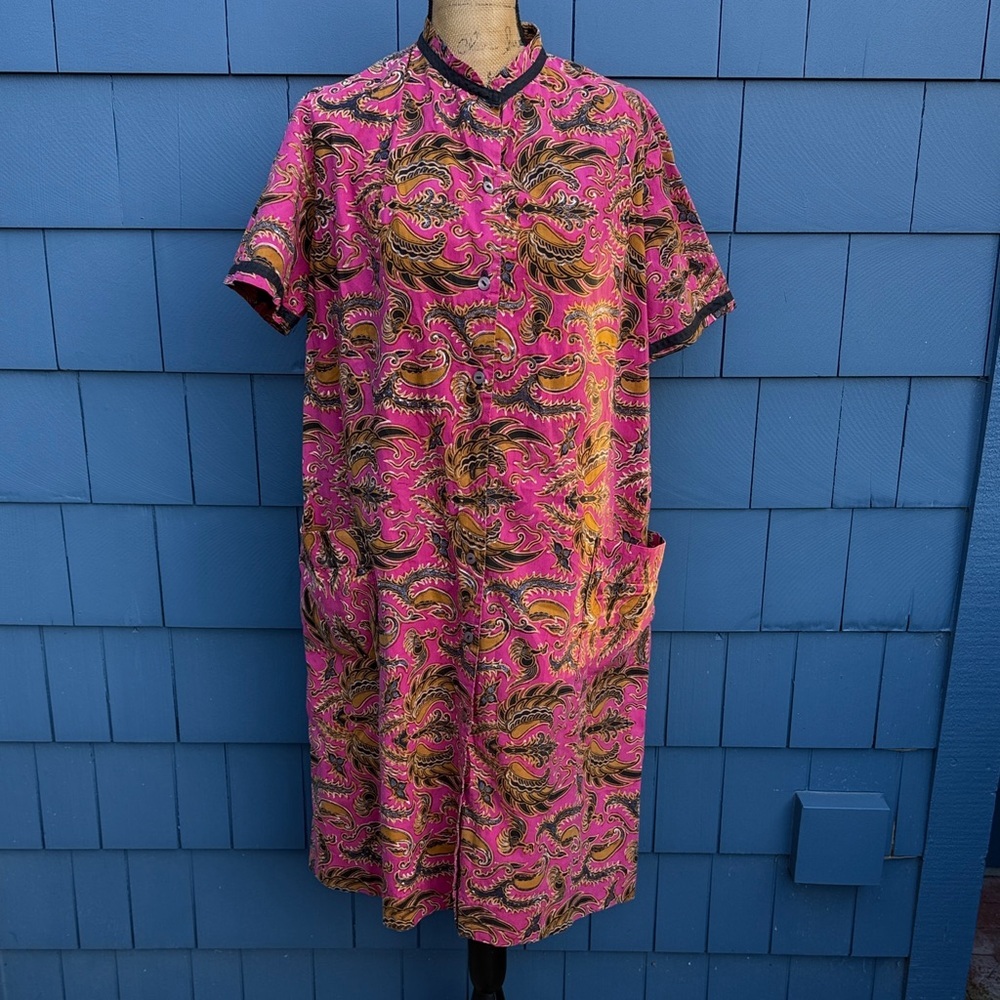 Vintage Pink and Gold Patterned Dress handmade house coat tunic